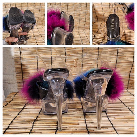 Cape Robbin Suki Clear Multicolor Fur High Heel Platform Striper Shoes - Picture 4 of 4